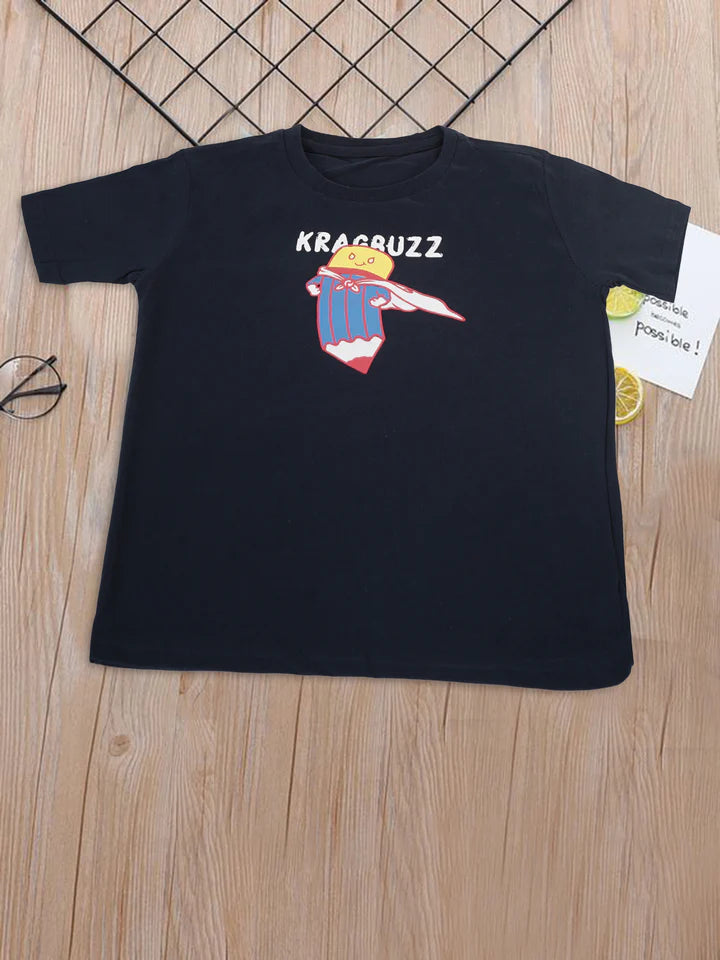 KRAGBUZZ Kids Printed Cotton T-Shirt | Soft Half Sleeve Tee with Cute Cartoon Design | Comfortable Casual Wear for Boys & Girls