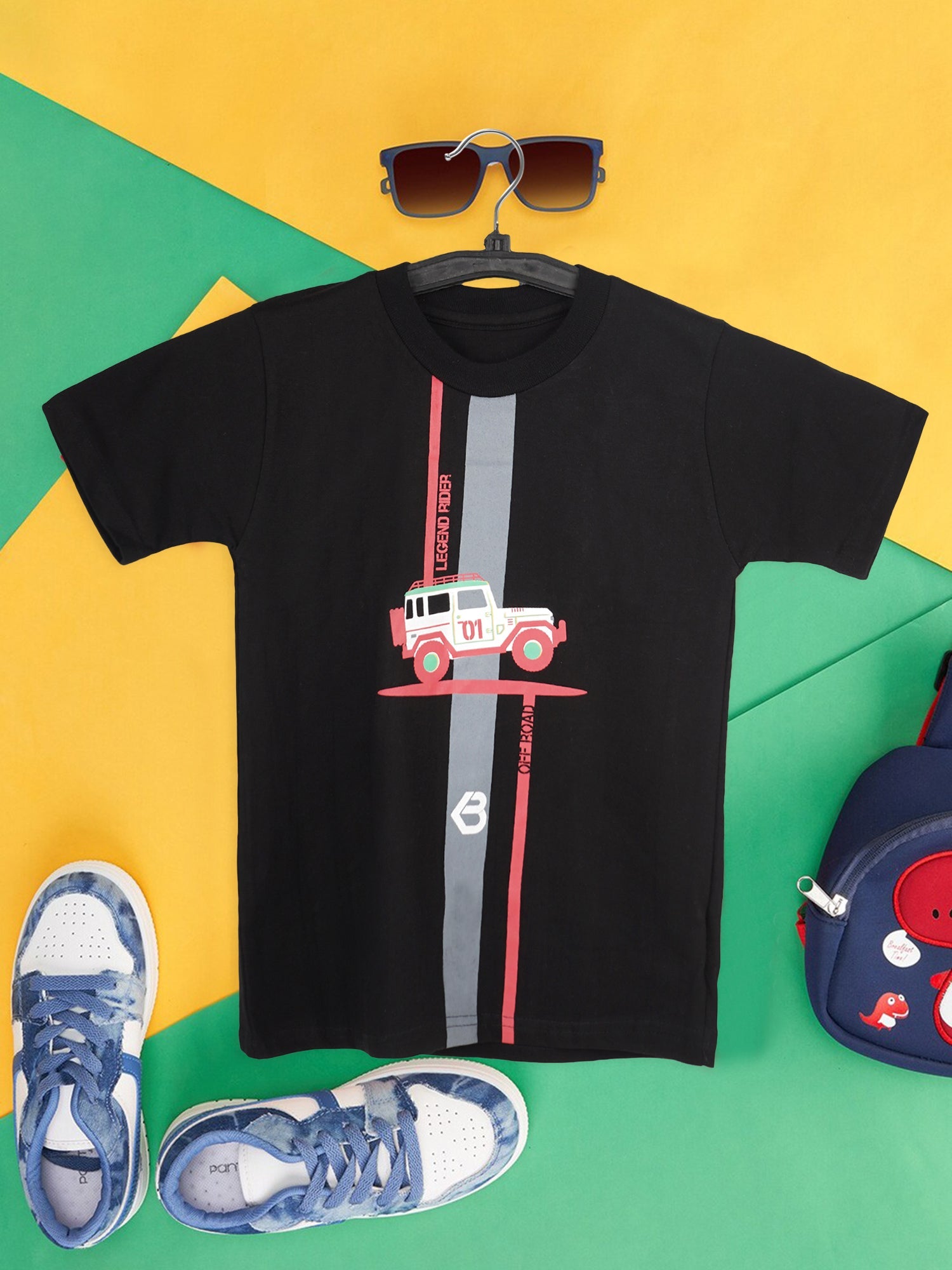 Printed Cotton T-Shirt for Kids | Soft Half Sleeve Tee with Jeep Cartoon Design | Comfortable Casual Wear for Boys & Girls