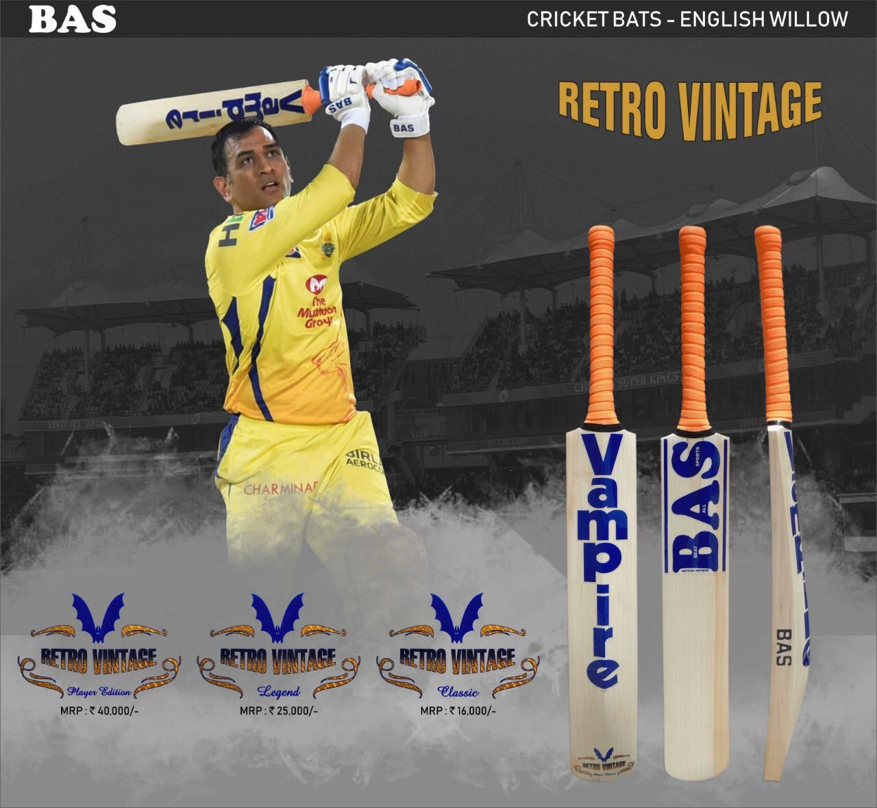 BAS Retro Vintage MSD  - Player Edition Cricket Bat